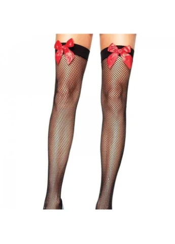 Чулки в сеточку с красным бантом Leg Avenue Fishnet Thigh Highs With Bow O/S No Brand (303894094)