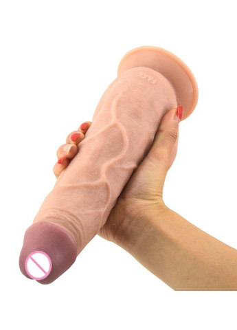 Реалістичний великий фалоімітатор на присосці 25*5 см з кібер шкіри Шоколад No Brand (340914586)