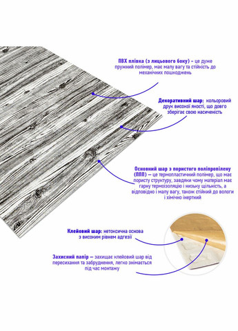 Самоклеюча 3D панель під дерево кольору зебри 2800x700x3мм SW-00001769 No Brand (328578326)