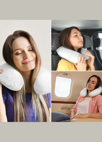 Подушка рогалик дорожня Меморі 30х40 см піна вісколоастик для шиї подорожей з наволочкою на блискавці IDEIA (334726996)