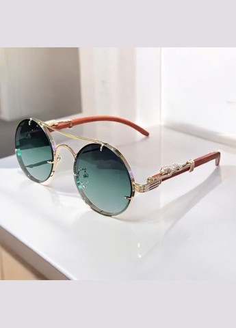 Солнечные очки золотистые круглые с деревянными дужками поляризационные с леопардовым принтом No Brand Steampunk Round Sunglasses (328262711)