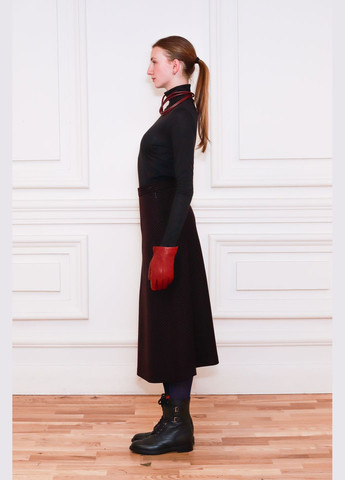 Темно-бордовая офисная черно-бордовая полосатая юбка из шерсти ридженс Dolcedonna а-силуэта (трапеция)