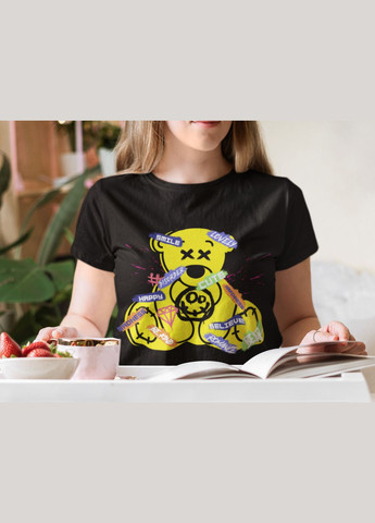 Черная летняя яркая женская футболка teddy bear 20000003263 с коротким рукавом Mishe