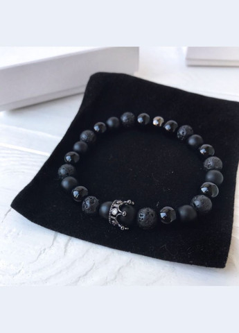 Чоловічі браслети з натурального каміння (комплект) з короною та сферою чорні No Brand (328251214)