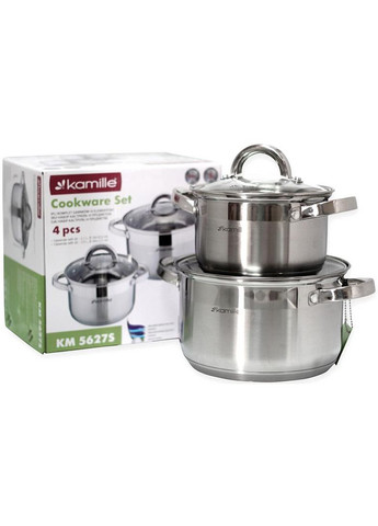 Набір каструль 2шт з нержавіючої сталі з кришками для приготування та зберігання їжі Kamille (368986642)