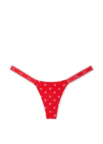 Трусики-стрінги бавовняні PINK Logo Cotton Shine Micro Thong Panty червоні Victoria's Secret (330829453)