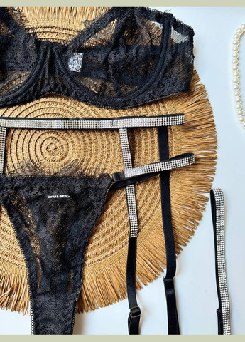 Черный женский комплект белья с поясом и гартерами Simply sexy