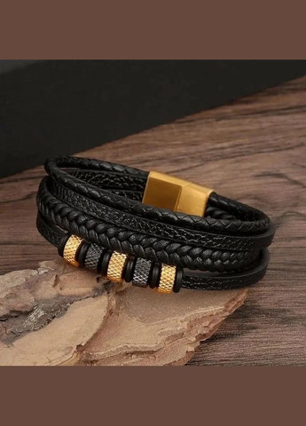 Кожаный браслет на магнитной застежке с золотистой фурнитурой (11030) Hemst (301071067)