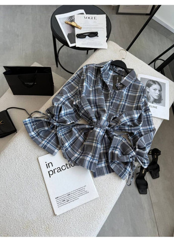 Серая спортивная, повседневный, домашний рубашка в клетку No Brand с длинным рукавом