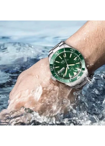 Мужские механические часы Carnival Diver 10 Bar 40 мм Сталь Серебристый Зеленый No Brand (401850537)