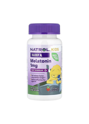 Мелатонин для детей 1мг 30 таблеток без лекарств для сна и здоровья ребенка натуральный Natrol (368976874)