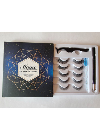 Набор многоразовых самоклеящихся ресниц 5 пар с прозрачным маркером подводкой и аппликатором Magnetic Eyelashes Magnetic Lashes (366668519)