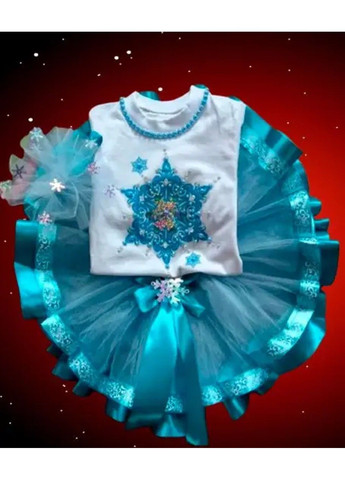 Белый праздничный костюм для девочки "снежинка" - юбка, реглан, обруч юбочный No Brand