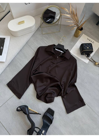 Темно-коричневая повседневный, классическая рубашка однотонная No Brand с длинным рукавом