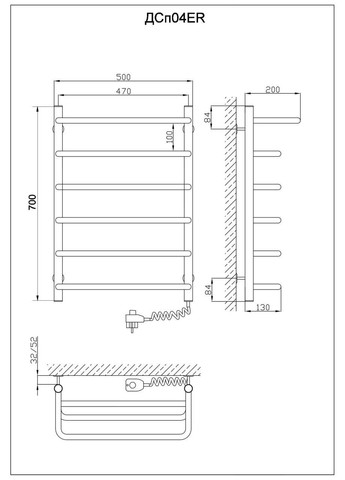 Полотенцесушитель Скоба с полкой 700х500/6 ER рег. Kosser (358500775)