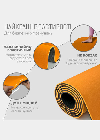 Коврик для йоги и фитнеса TPE+TC 6 мм двухслойный + Чехол оранжевый с черным EasyFit (345710431)