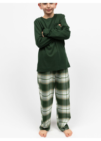 Зеленая зимняя пижама детская унисекс 3169fer – праздничная новогодняя коллекция family look футболка + брюки Cyberjammies Fern