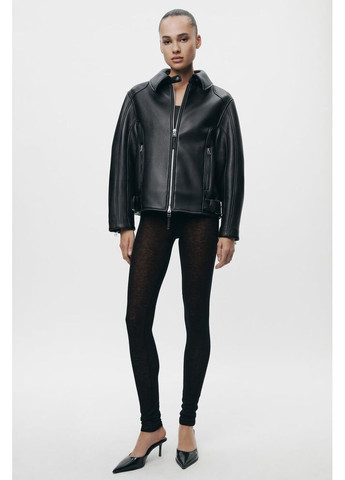 Чорна демісезонна куртка зі штучної шкіри 3548/252 Zara