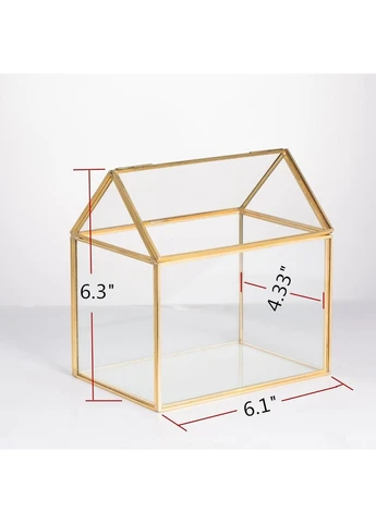 Скляний флораріум NCYP у формі будиночка з кришкою, золота рамка, 15.5×11×16 см, для сукулентів, мосаріум No Brand (361946234)