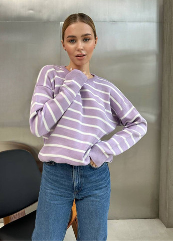 Лавандовый демисезонный базовый свитер в полоску джемпер Україна