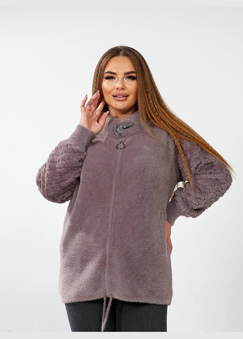 Сиреневое Кэжуал пальто из альпаки и мехом 48-56 размера KVAN