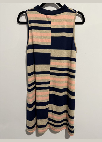 Темно-синя повсякденний, пляжна, домашній, кежуал смугаста сукня-туніка : темно-синій, рожевий, бежевий, з високим коміром Living Doll в смужку