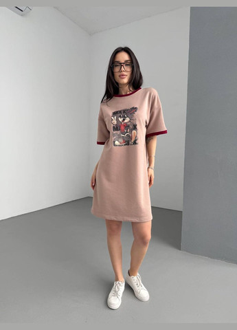 Бежева повсякденний жіноча сукня-футболка Україна мультикам