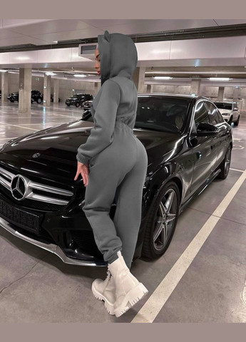 Женский комбинезон No Brand однотонный графитовый спортивный, повседневный, кэжуал, денил трехнитка