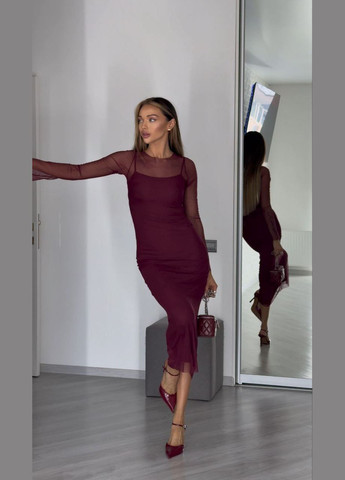 Бордовое кэжуал платье N.Family однотонное
