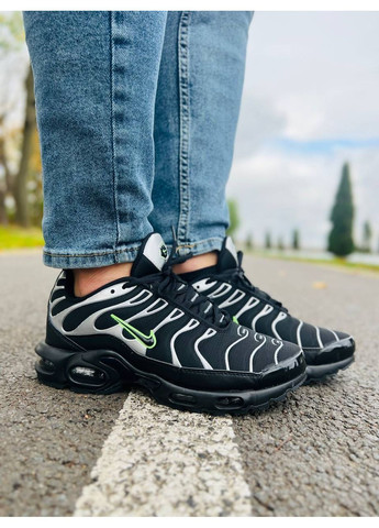 КРОССОВКИ ЖЕНСКИЕ NIKE AIR MAX PLUS TN BLACK SILVER GREEN НАЙК АИР МАКС ТН ПЛЮС No Brand серые демисезоны (369389777)