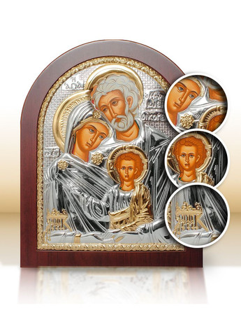 Серебряная Икона Святая Семья 20х25см арочной формы на деревяном киоте Silver Axion (265446132)