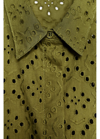 Хакі сорочка zw collection із прорізною вишивкою Zara