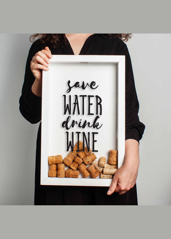 Рамка копилка "Save water drink wine" для пробок (BDvin-18) white-white BeriDari (293510182)