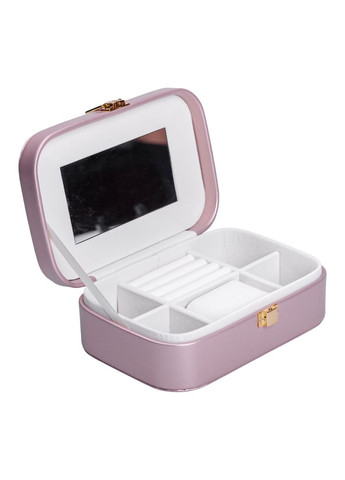 Скринька для прикрас з еко шкіри із дзеркалом органайзер для ювелірних виробів рожева для жінок та дівчат ProDobro (364192194)