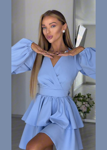 Блакитна святковий, коктейльна, вечірня жіноча сукня з воланами Avanti однотонна