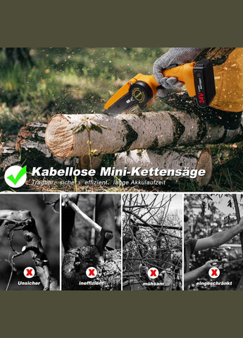 Акумуляторна бензопила FULLOVE, 6 дюймів, з 2 батареями і зарядним пристроєм, жовта No Brand (300657550)