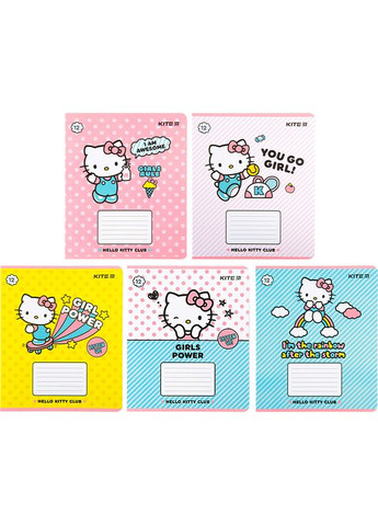 Набор школьных тетрадей 12 листов, линия, Hello Kitty (25 штук) hk22234 Kite (280916132)