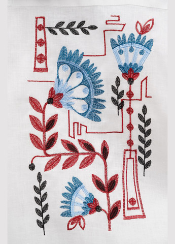 Біла жіноча блуза-сорочка вишиванка з льону з квітковою вишивкою на спині на ґудзиках айстра., р., код 9441/52/101 ГАЛЕРЕЯ ЛЬОНУ