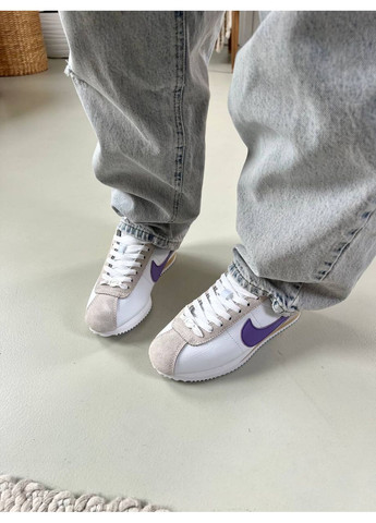 Белые демисезонные кроссовки мужские nike cortez white violet найк кортез No Brand