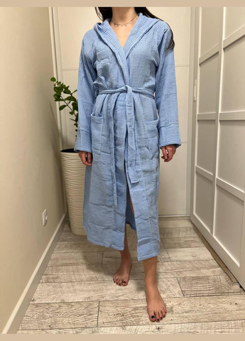 Вафельний банний халат жіночий гіпоалергенний XL-XXL Блакитний (П4К-Е-Avafel002-22) No Brand (323160675)