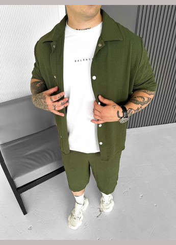 Зелений літній костюм шорти і сорочка (креп) з сорочкою, з шортами Україна