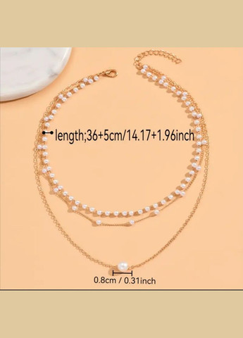 Багатошарове намисто-чокер із намистинами штучних перлів у золотому кольорі No Brand (315932393)