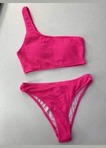 Розовый летний женский раздельный купальник жатка на одно плечо hawaii желтый неон No Brand