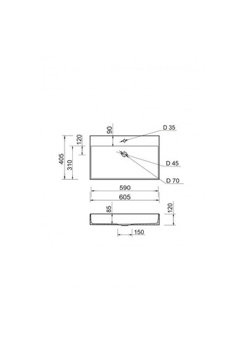 Умивальник зі штучного каменю 605х405мм, з отвором для змішувача, прямокутний SLENDER Білий (35580605405) Adamant (372444952)