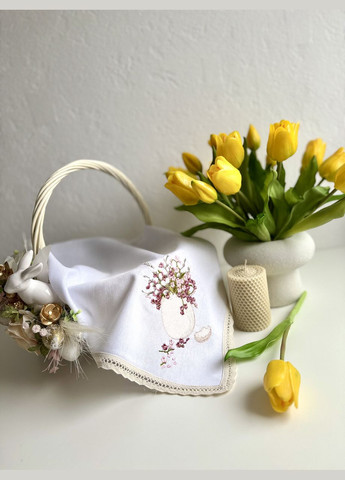 Великодня лляна серветка з вишивкою пасхальний рушник на кошик з квітамиTobiSobi TS00014-1 Figasse (358203362)