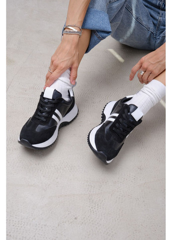 Женские кроссовки из чёрной кожи с замшевыми вставками, удобные, с стелькой Memory Foam (отшив 3 дня) Paradize чёрные демисезоны (352691254)