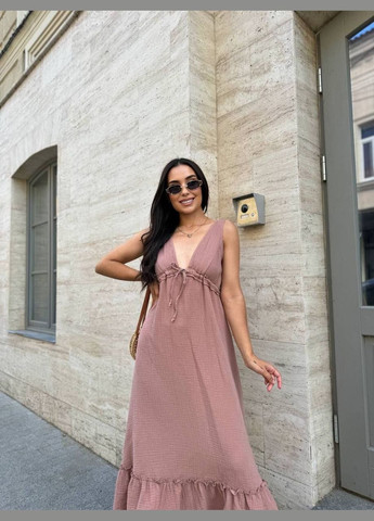 Бежевое летнее муслиновое платье без рукавов ниже колена бежевое You Best