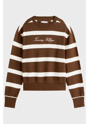 Коричневий світшот Tommy Hilfiger смужка вишивка (377437719)