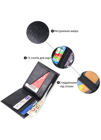 Елегантний гаманець для чоловіків у два складення з натуральної фактурної шкіри чорний 21587 Canpellini (329195924)
