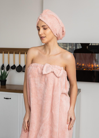 Homedec женский набор полотенцехалат с шапочкой 140х80 см, микрофибра однотонный розовый производство - Турция